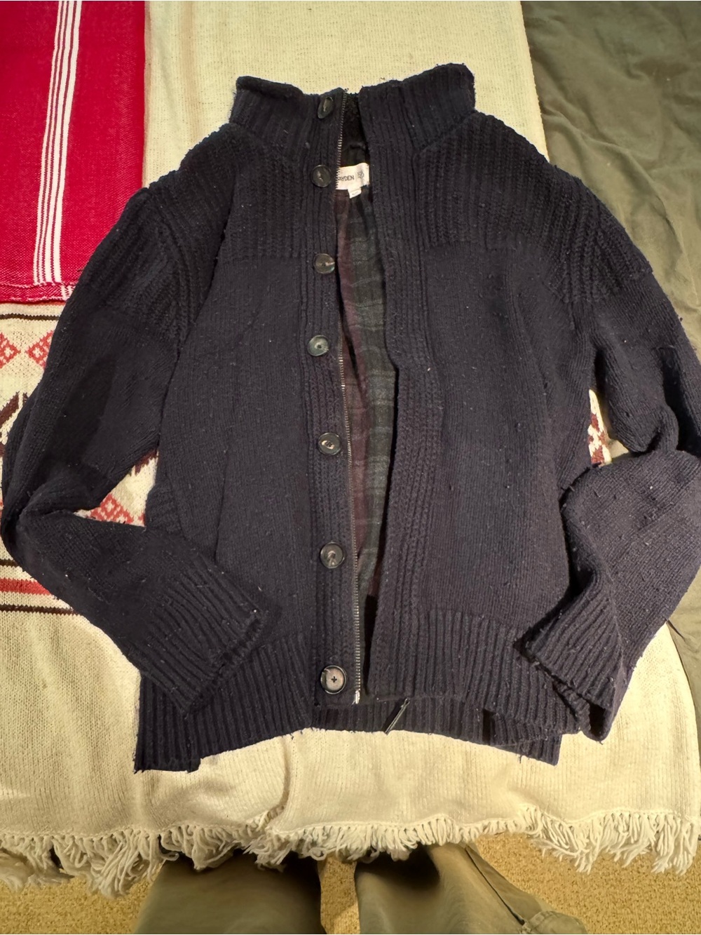 RW&Co Hayden Christensen Collection Navy Button-Up Wool Blend Cardigan Sweater